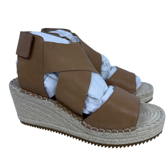 Eileen Fisher Women's Willow Tumbled Tan Leather Wedge Espadrille Sandal 8 - Picture 1 of 10